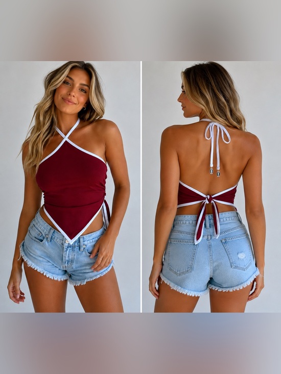 wild fable Tops - wild fable Halter Tie-Back Camisole with White Trim